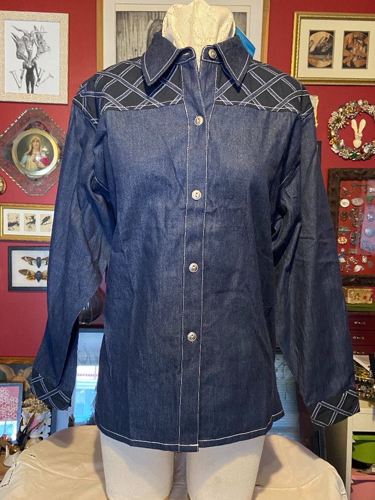 Vintage Denim Button Down Western Style Shirt New With Tags Euro Joy Brand 80's